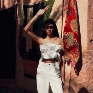 Zara brand new celeb style strapless ruffle crop top